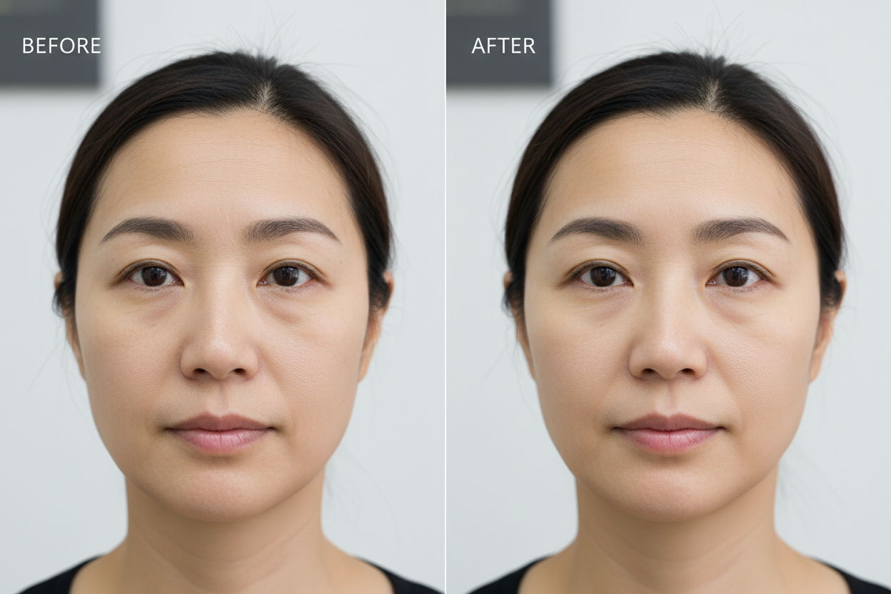 一名女子去眼袋的效果